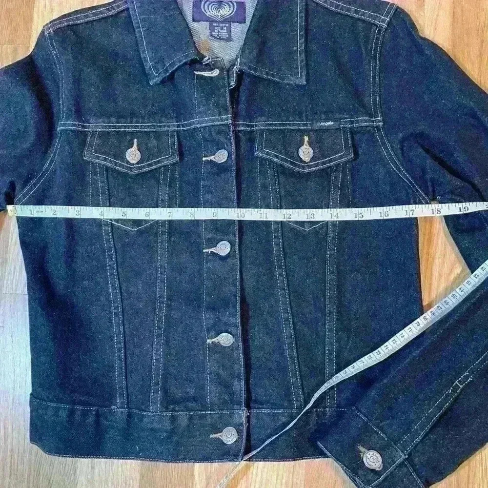 VTG Angels Denim Jean Jacket Blue Cotton Pockets Button Up Juniors Size Medium - Picture 6 of 8